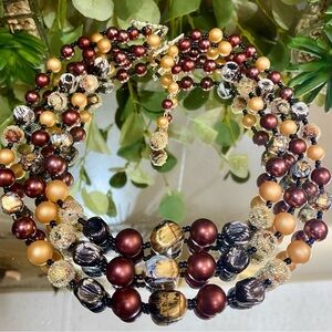 Vintage Signed 3 Strand Necklace Beaded Brown Tan Black Japan Sugared